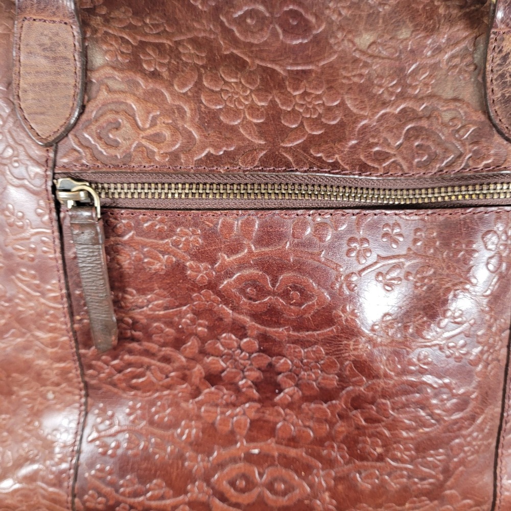 Diba True Floral Embossed Leather Large Shoulder Bag Brown Boho Tooled Tassel - Picture 13 of 16